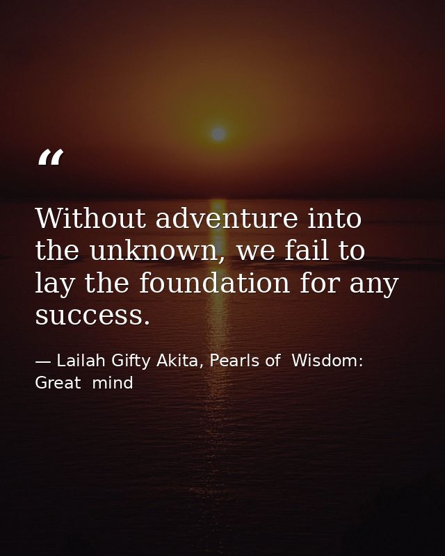 Without adventure into the unknown, we fail to lay the foundation for any success. — Lailah Gifty Akita, Pearls of  Wisdom: Great  mind