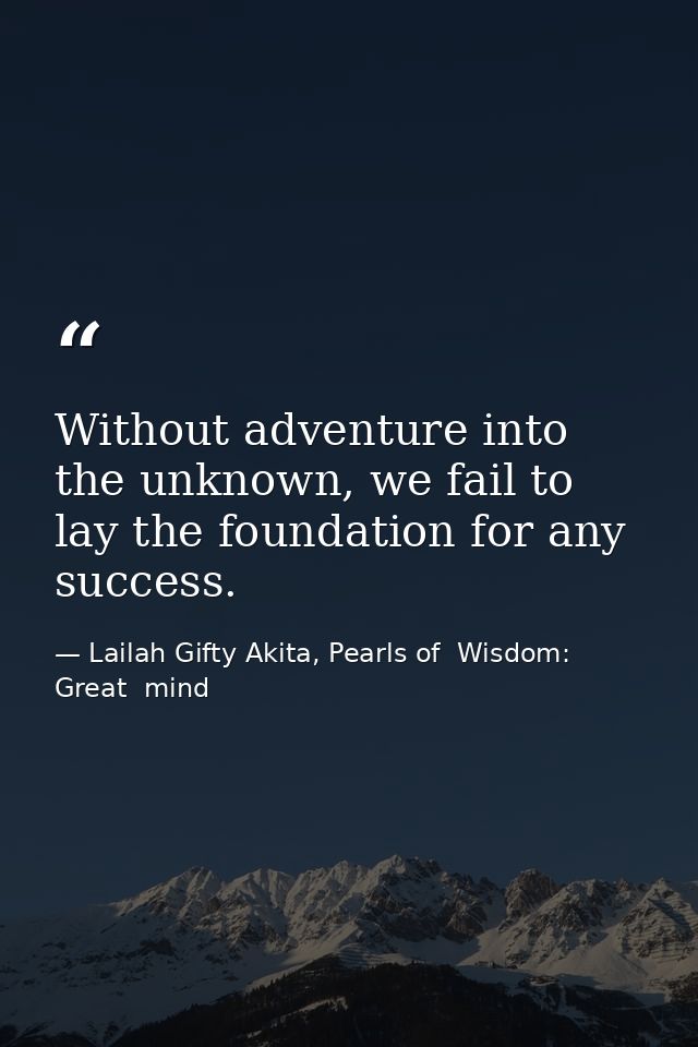 Without adventure into the unknown, we fail to lay the foundation for any success. — Lailah Gifty Akita, Pearls of  Wisdom: Great  mind