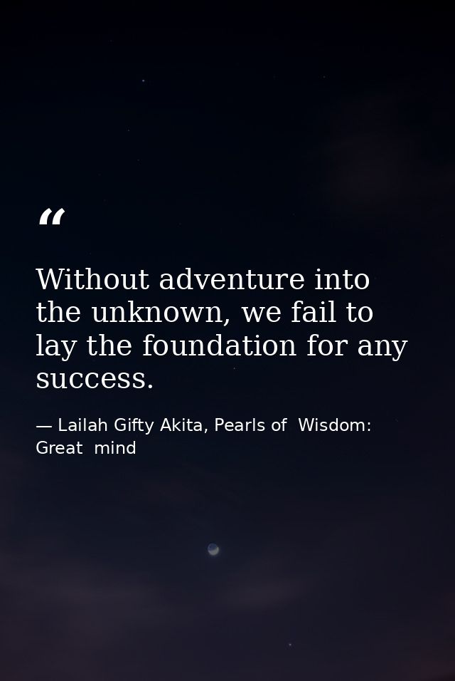 Without adventure into the unknown, we fail to lay the foundation for any success. — Lailah Gifty Akita, Pearls of  Wisdom: Great  mind