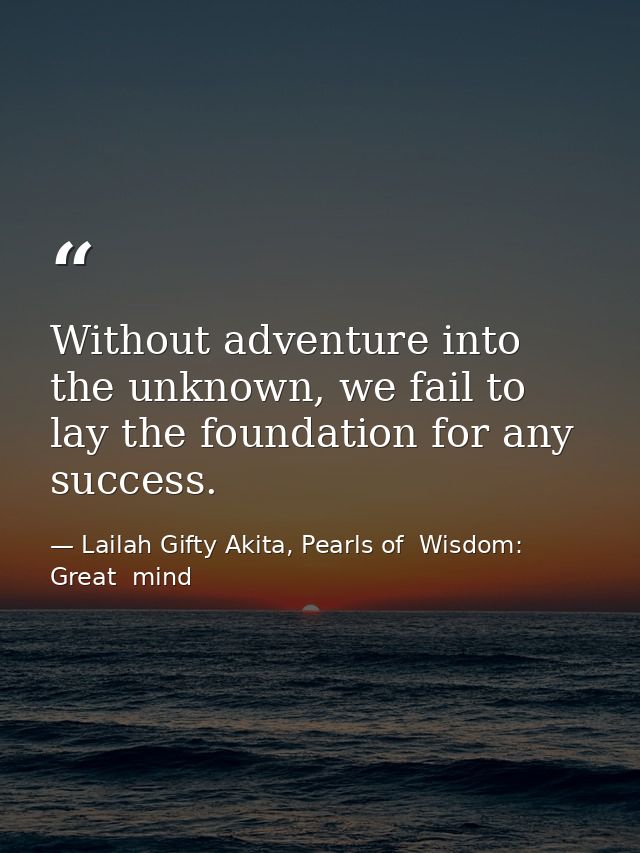 Without adventure into the unknown, we fail to lay the foundation for any success. — Lailah Gifty Akita, Pearls of  Wisdom: Great  mind