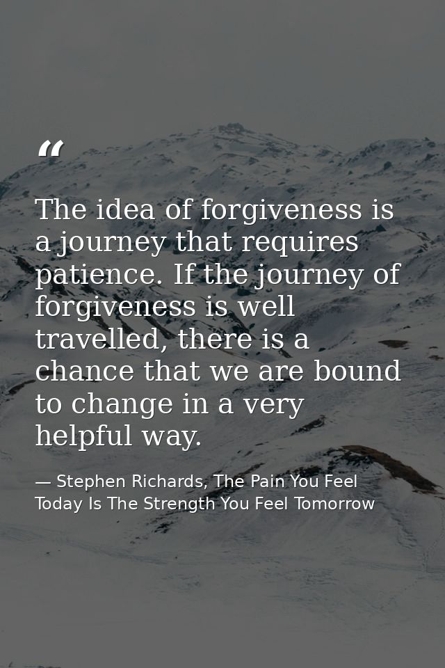 The idea of forgiveness is a journey that requires patience. If the journey of forgiveness is well travelled, there is a — Stephen Richards, The Pain You Feel Today Is The Strength You Feel Tomorrow