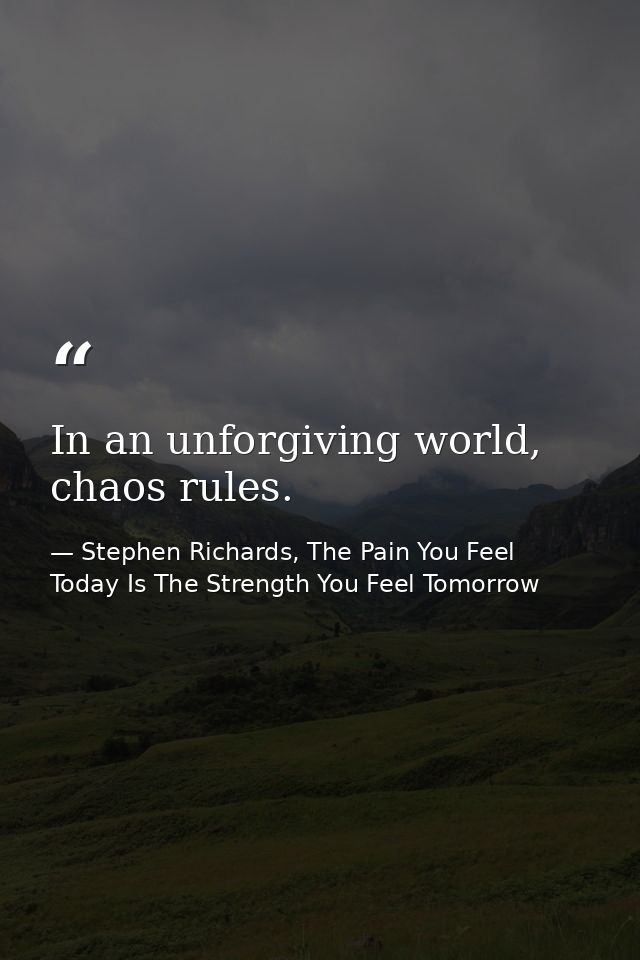 In an unforgiving world, chaos rules. — Stephen Richards, The Pain You Feel Today Is The Strength You Feel Tomorrow