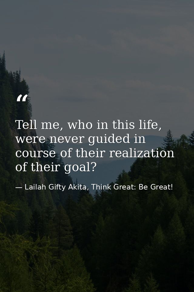 Tell me, who in this life, were never guided in course of their realization of their goal? — Lailah Gifty Akita, Think Great: Be Great!