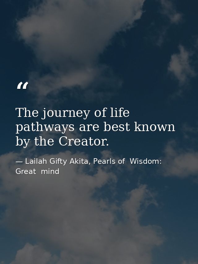 The journey of life pathways are best known by the Creator. — Lailah Gifty Akita, Pearls of  Wisdom: Great  mind