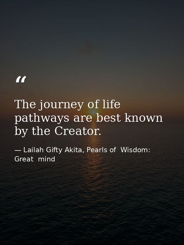 The journey of life pathways are best known by the Creator. — Lailah Gifty Akita, Pearls of  Wisdom: Great  mind