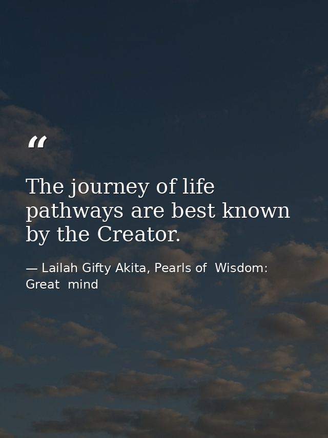The journey of life pathways are best known by the Creator. — Lailah Gifty Akita, Pearls of  Wisdom: Great  mind