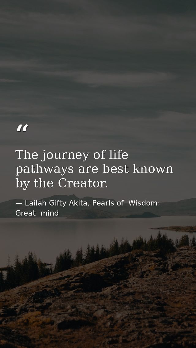 The journey of life pathways are best known by the Creator. — Lailah Gifty Akita, Pearls of  Wisdom: Great  mind