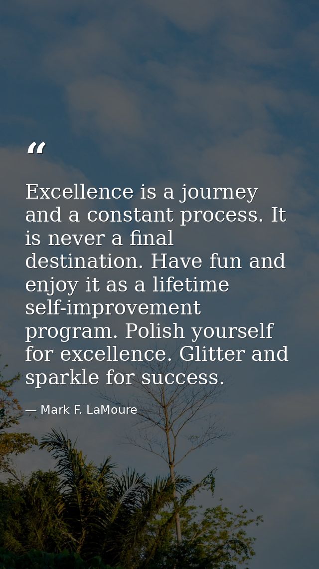 Excellence is a journey and a constant process. It is never a final destination. Have fun and enjoy it as a lifetime sel — Mark F. LaMoure