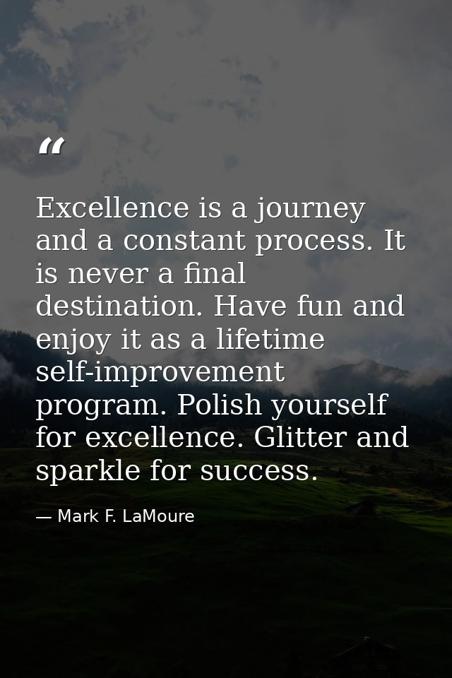 Excellence is a journey and a constant process. It is never a final destination. Have fun and enjoy it as a lifetime sel — Mark F. LaMoure