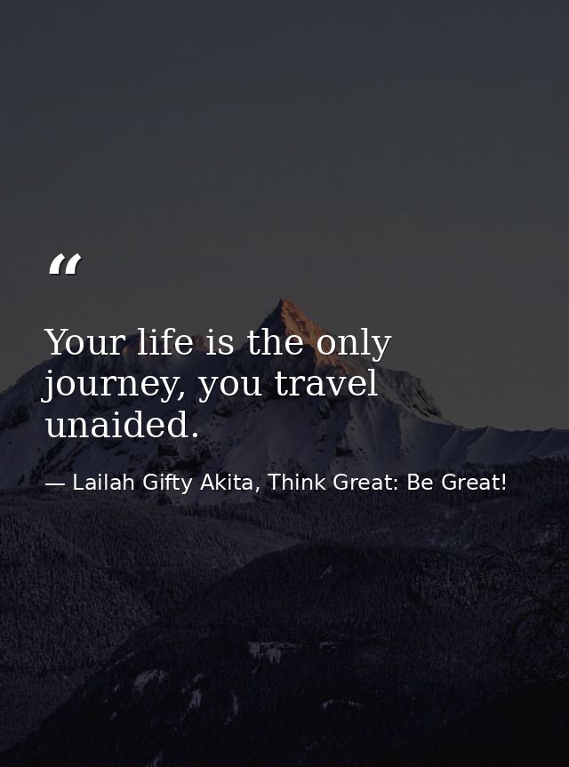 Your life is the only journey, you travel unaided. — Lailah Gifty Akita, Think Great: Be Great!