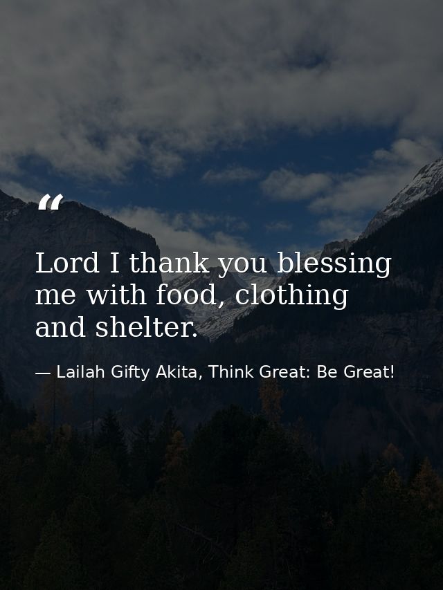 Lord I thank you blessing me with food, clothing and shelter. — Lailah Gifty Akita, Think Great: Be Great!