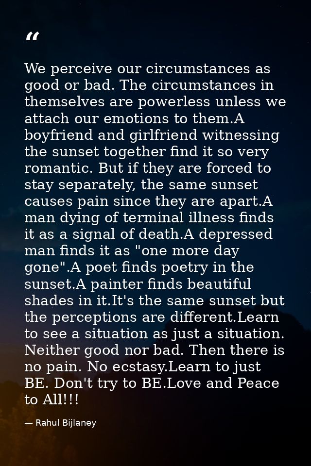 We perceive our circumstances as good or bad. The circumstances in themselves are powerless unless we attach our emotion — Rahul Bijlaney