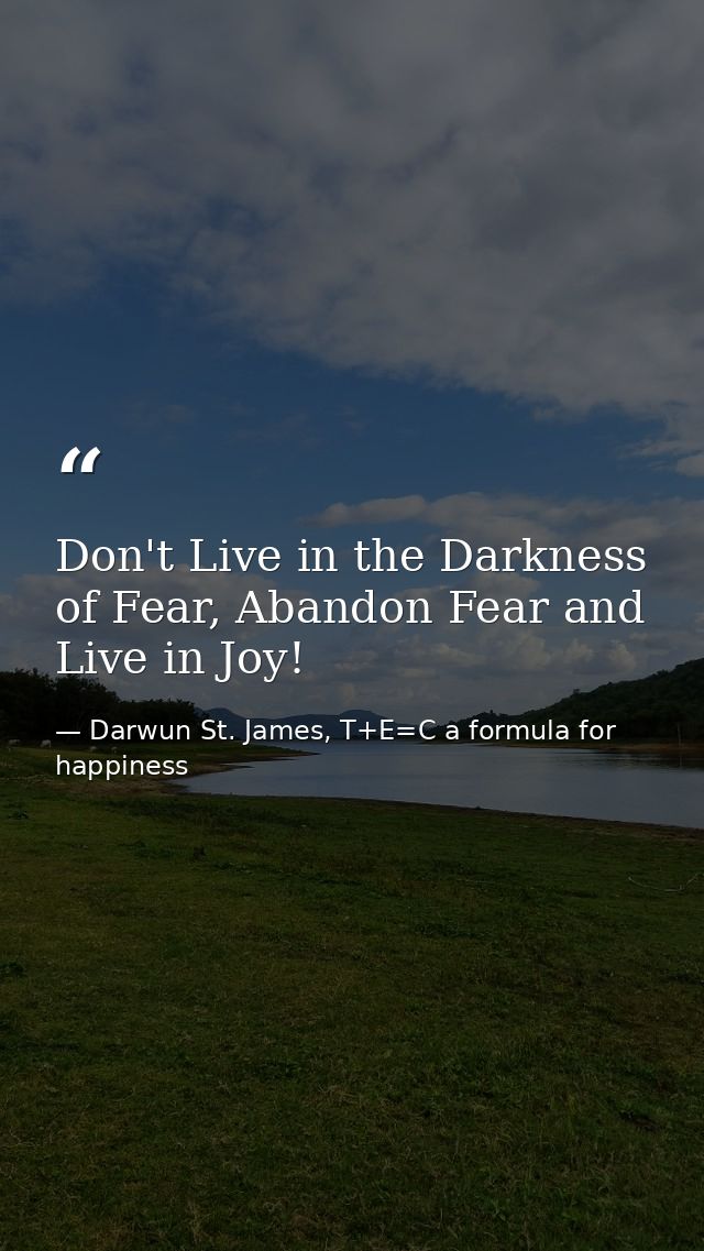 Don't Live in the Darkness of Fear, Abandon Fear and Live in Joy! — Darwun St. James, T+E=C a formula for happiness