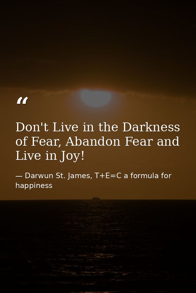 Don't Live in the Darkness of Fear, Abandon Fear and Live in Joy! — Darwun St. James, T+E=C a formula for happiness
