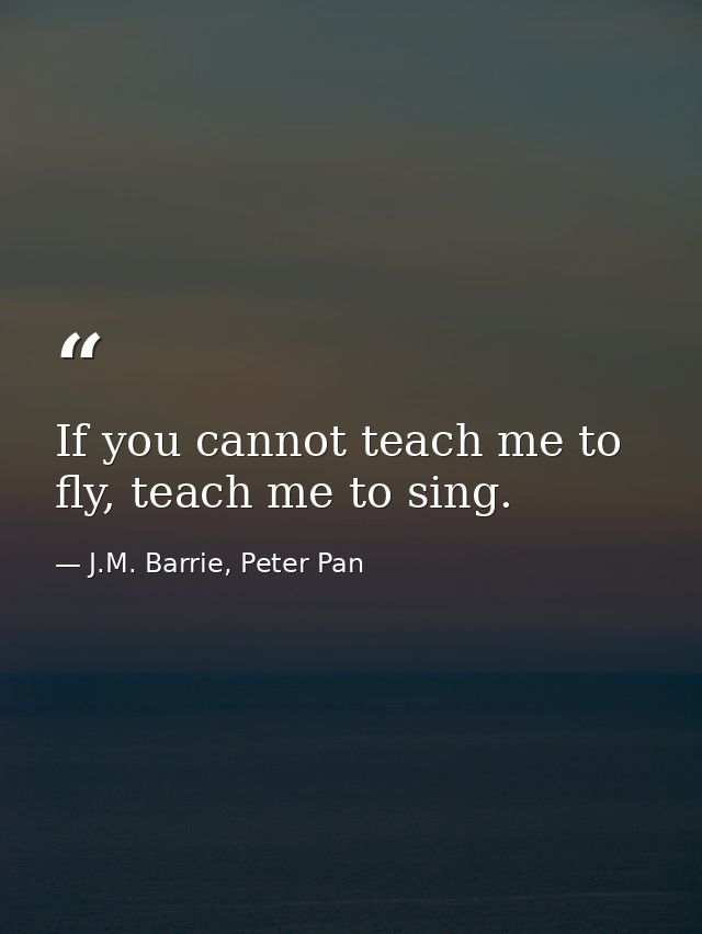 If you cannot teach me to fly, teach me to sing. — J.M. Barrie, Peter Pan