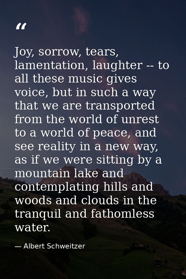 Joy, sorrow, tears, lamentation, laughter -- to all these music gives voice, but in such a way that we are transported f — Albert Schweitzer