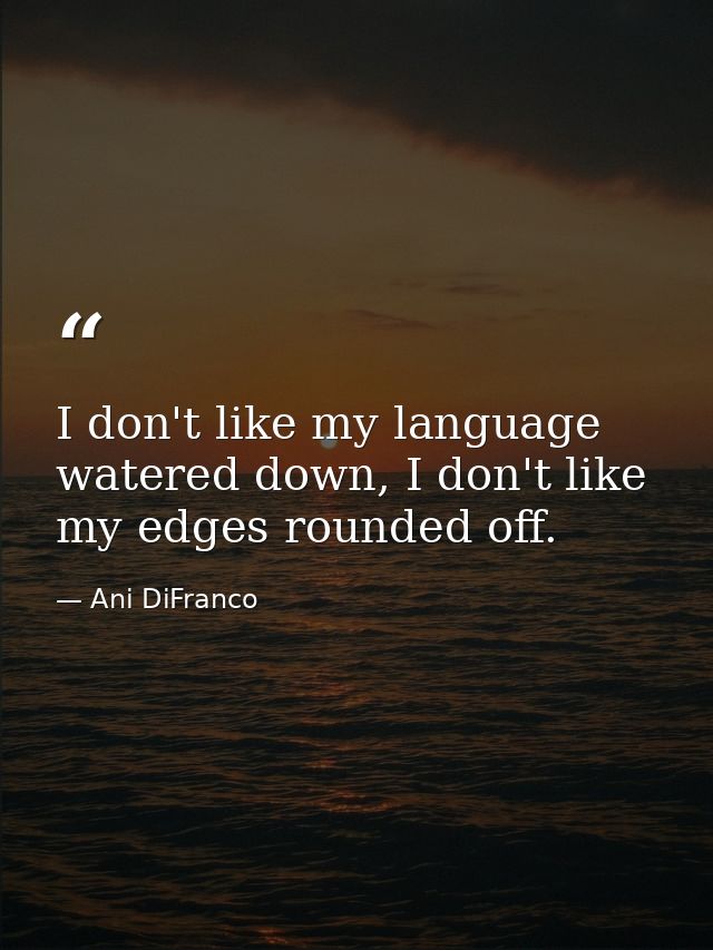 I don't like my language watered down, I don't like my edges rounded off. — Ani DiFranco