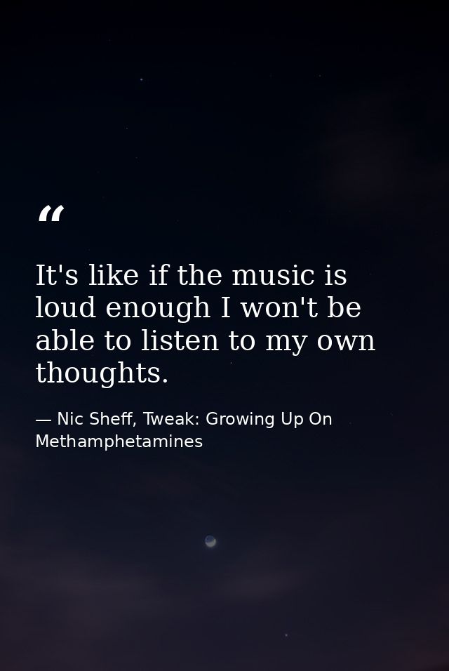 It's like if the music is loud enough I won't be able to listen to my own thoughts. — Nic Sheff, Tweak: Growing Up On Methamphetamines