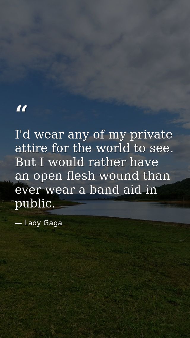 I'd wear any of my private attire for the world to see. But I would rather have an open flesh wound than ever wear a ban — Lady Gaga