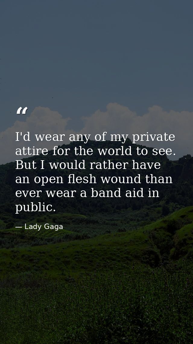 I'd wear any of my private attire for the world to see. But I would rather have an open flesh wound than ever wear a ban — Lady Gaga