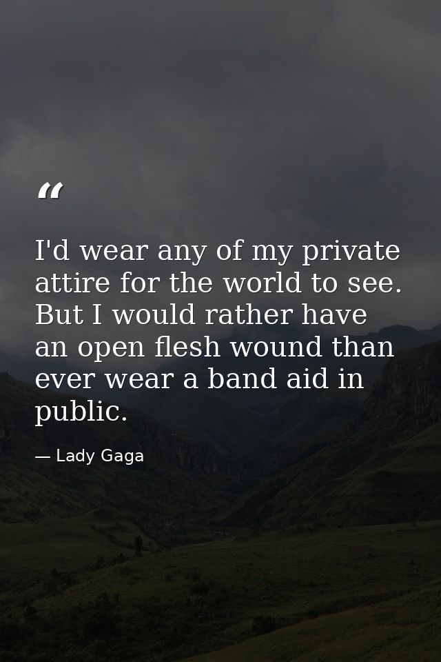 I'd wear any of my private attire for the world to see. But I would rather have an open flesh wound than ever wear a ban — Lady Gaga