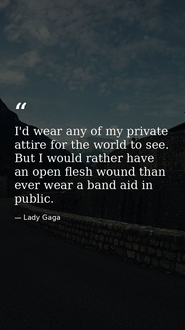 I'd wear any of my private attire for the world to see. But I would rather have an open flesh wound than ever wear a ban — Lady Gaga