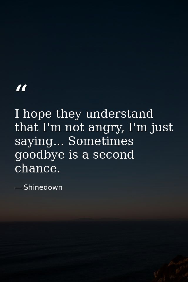 I hope they understand that I'm not angry, I'm just saying... Sometimes goodbye is a second chance. — Shinedown