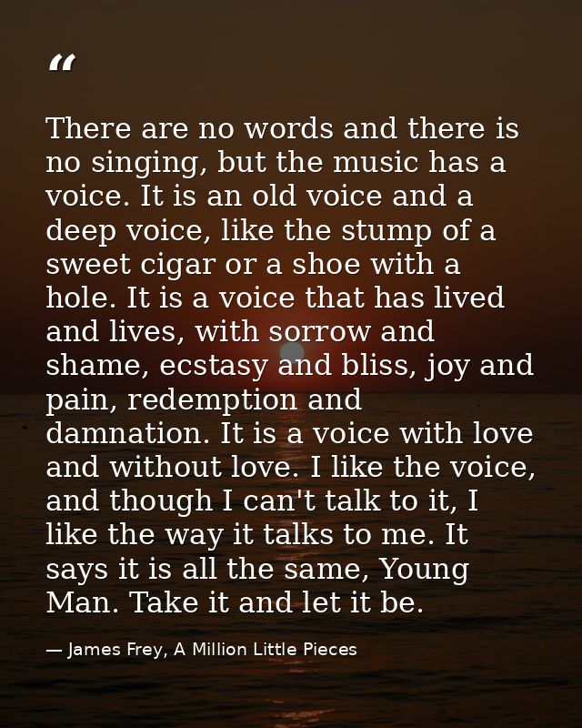 There are no words and there is no singing, but the music has a voice. It is an old voice and a deep voice, like the stu — James Frey, A Million Little Pieces