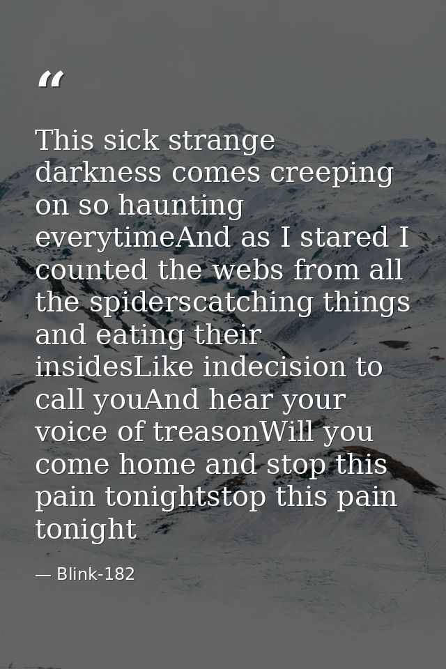 This sick strange darkness comes creeping on so haunting everytimeAnd as I stared I counted the webs from all the spider — Blink-182