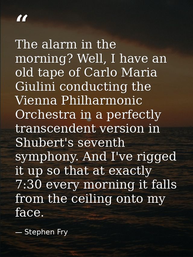 The alarm in the morning? Well, I have an old tape of Carlo Maria Giulini conducting the Vienna Philharmonic Orchestra i — Stephen Fry