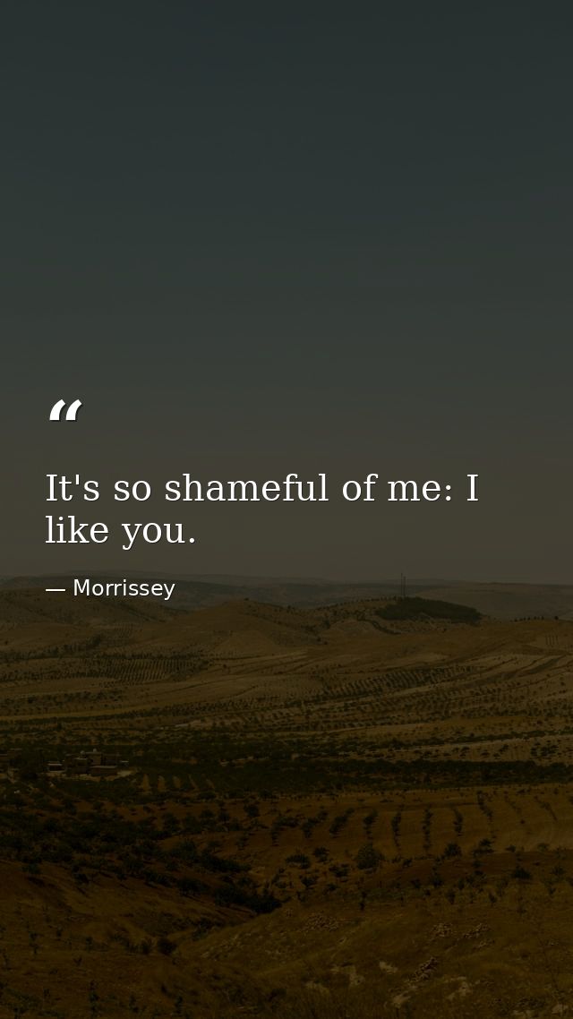 It's so shameful of me: I like you. — Morrissey
