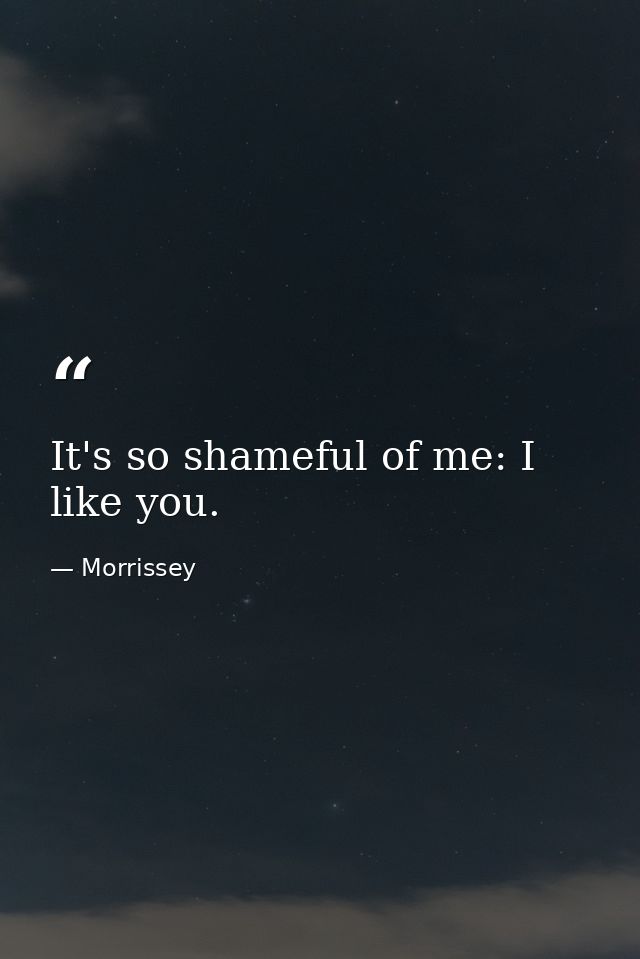 It's so shameful of me: I like you. — Morrissey