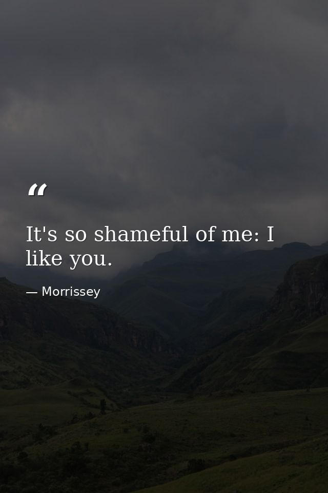 It's so shameful of me: I like you. — Morrissey