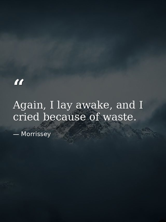 Again, I lay awake, and I cried because of waste. — Morrissey