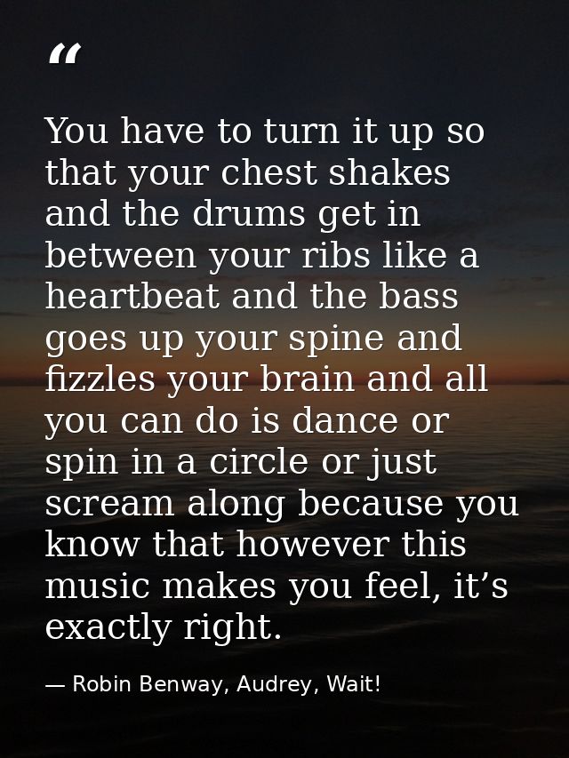 You have to turn it up so that your chest shakes and the drums get in between your ribs like a heartbeat and the bass go — Robin Benway, Audrey, Wait!