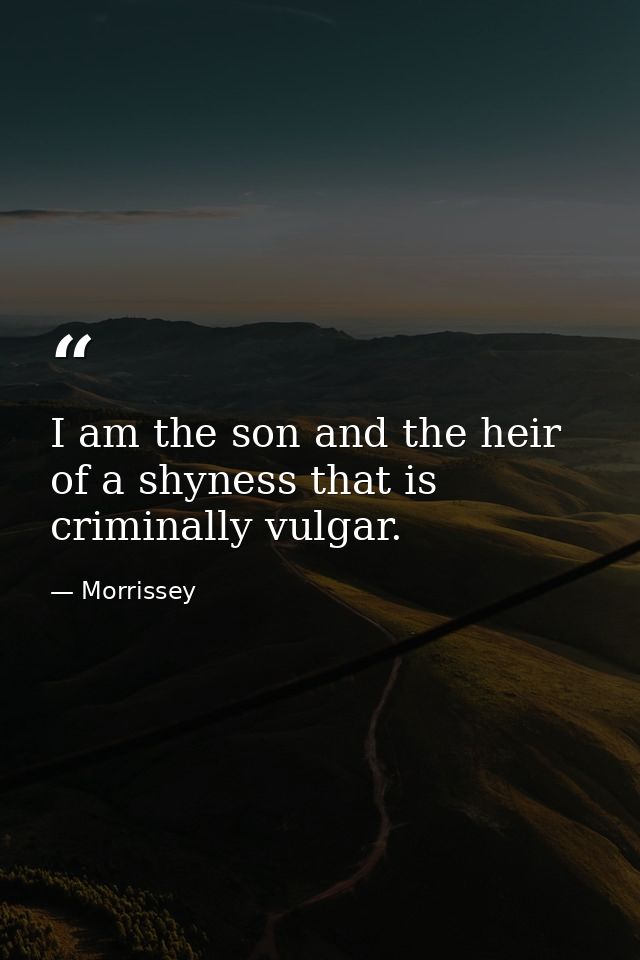 I am the son and the heir of a shyness that is criminally vulgar. — Morrissey