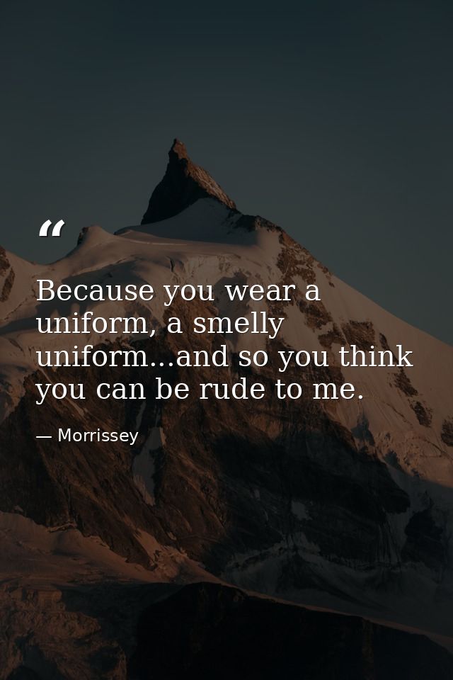 Because you wear a uniform, a smelly uniform...and so you think you can be rude to me. — Morrissey