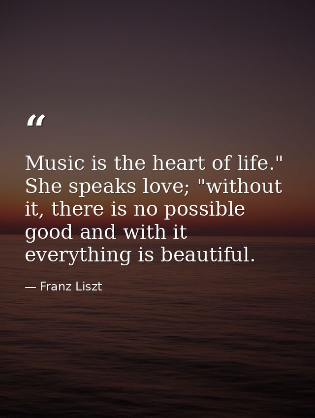 Music is the heart of life." She speaks love; "without it, there is no possible good and with it everything is beautiful — Franz Liszt