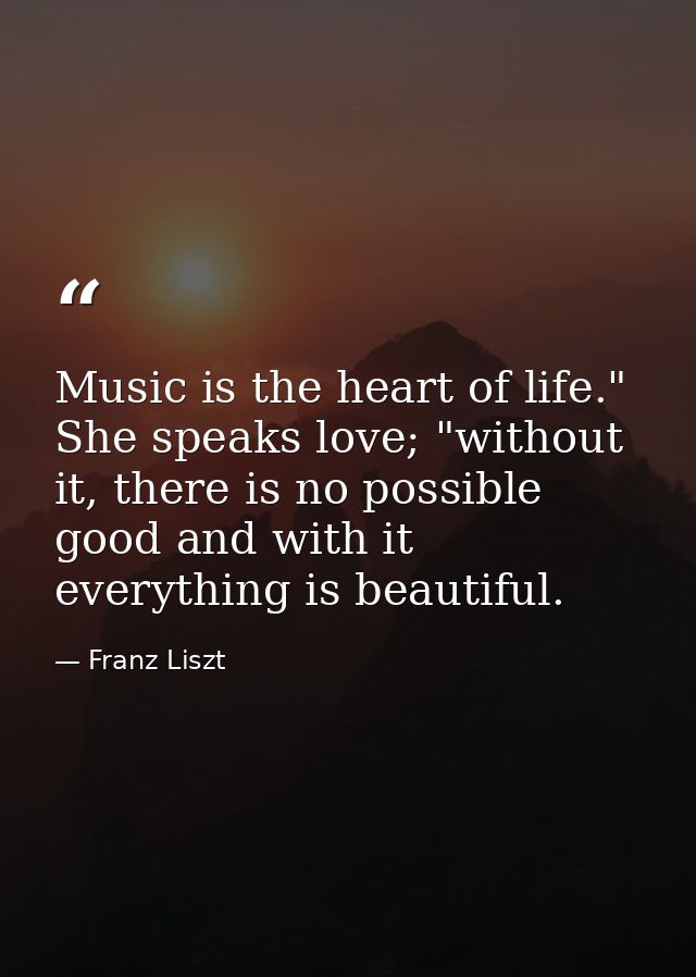 Music is the heart of life." She speaks love; "without it, there is no possible good and with it everything is beautiful — Franz Liszt