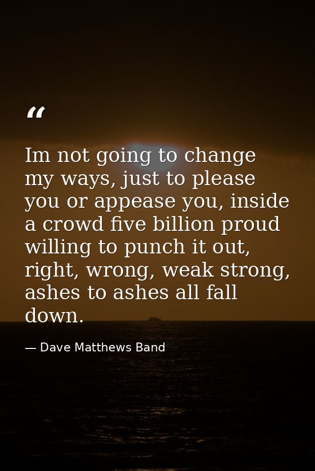 Im not going to change my ways, just to please you or appease you, inside a crowd five billion proud willing to punch it — Dave Matthews Band