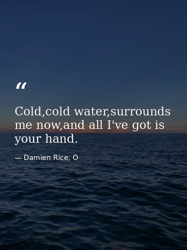 Cold,cold water,surrounds me now,and all I've got is your hand. — Damien Rice, O