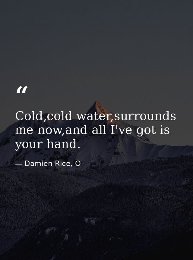 Cold,cold water,surrounds me now,and all I've got is your hand. — Damien Rice, O