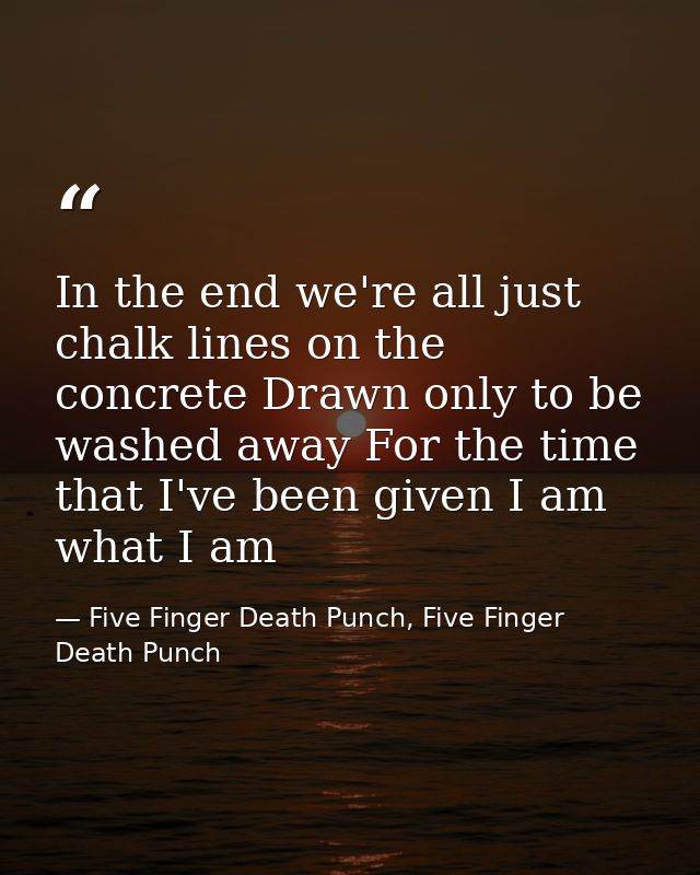 In the end we're all just chalk lines on the concrete Drawn only to be washed away For the time that I've been given I a — Five Finger Death Punch, Five Finger Death Punch