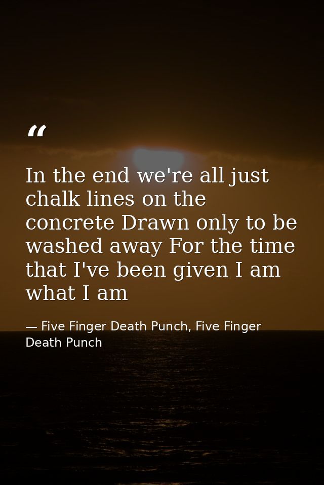 In the end we're all just chalk lines on the concrete Drawn only to be washed away For the time that I've been given I a — Five Finger Death Punch, Five Finger Death Punch