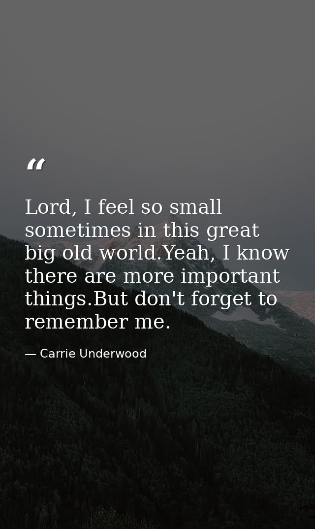 Lord, I feel so small sometimes in this great big old world.Yeah, I know there are more important things.But don't forge — Carrie Underwood