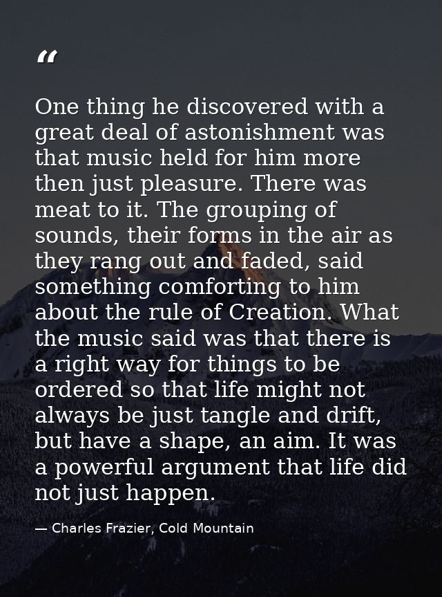 One thing he discovered with a great deal of astonishment was that music held for him more then just pleasure. There was — Charles Frazier, Cold Mountain