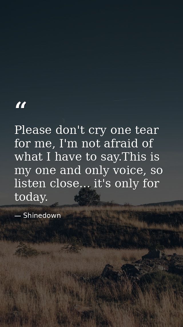 Please don't cry one tear for me, I'm not afraid of what I have to say.This is my one and only voice, so listen close... — Shinedown