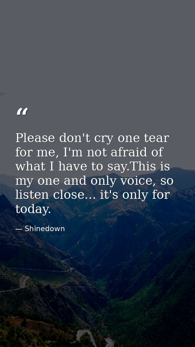 Please don't cry one tear for me, I'm not afraid of what I have to say.This is my one and only voice, so listen close... — Shinedown