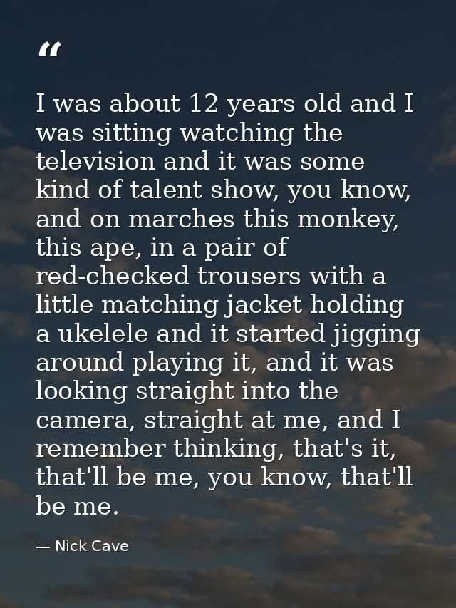 I was about 12 years old and I was sitting watching the television and it was some kind of talent show, you know, and on — Nick Cave
