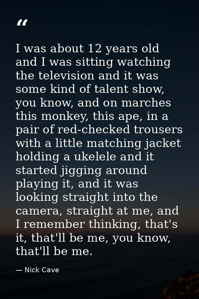I was about 12 years old and I was sitting watching the television and it was some kind of talent show, you know, and on — Nick Cave